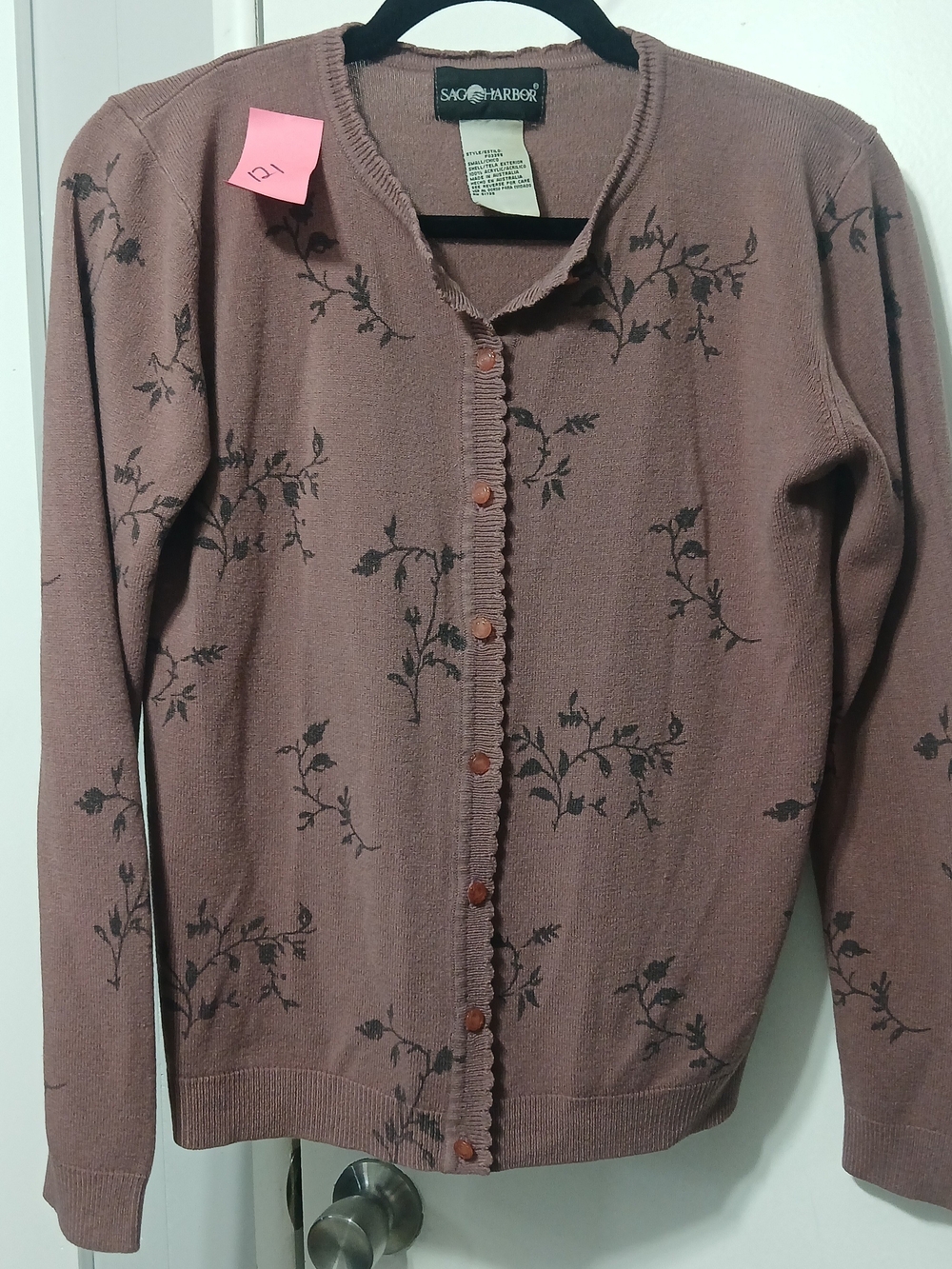Sag Harbor Mauve Floral Button-Front Cardigan
